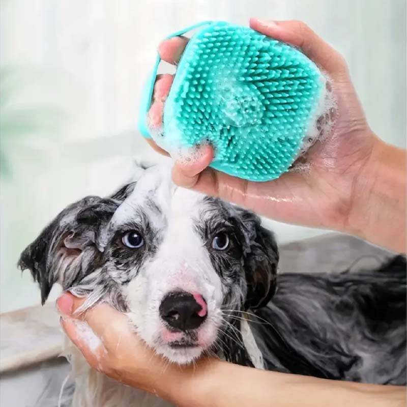 1 Piece 2 In 1 Pet Silicone Bath Brush, Pet Bath Soap Dispenser Massag