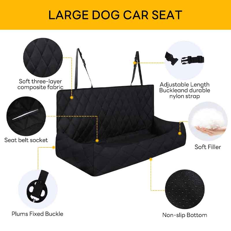 specs of black large dog car seat bed