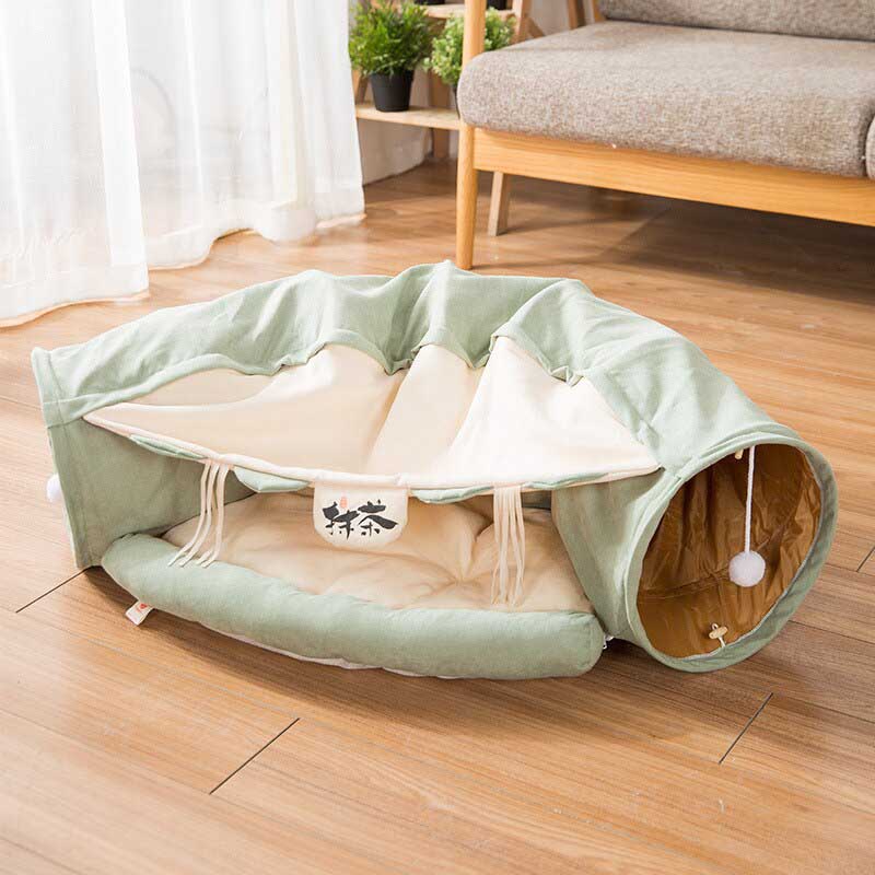 cat hideout tunnel bed in a living room