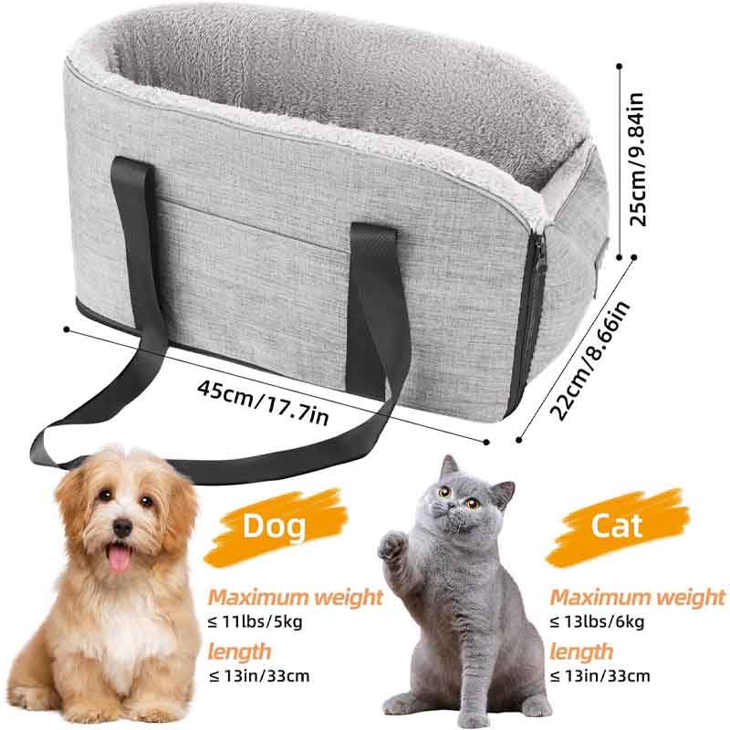 grey car console seat for small dogs and cats