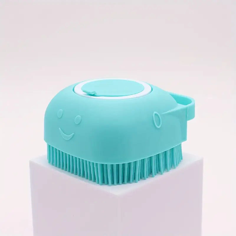 blue bath brush soap dispenser for dogs