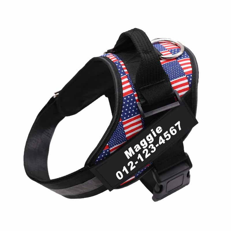 USA Flags personalized no pull harness