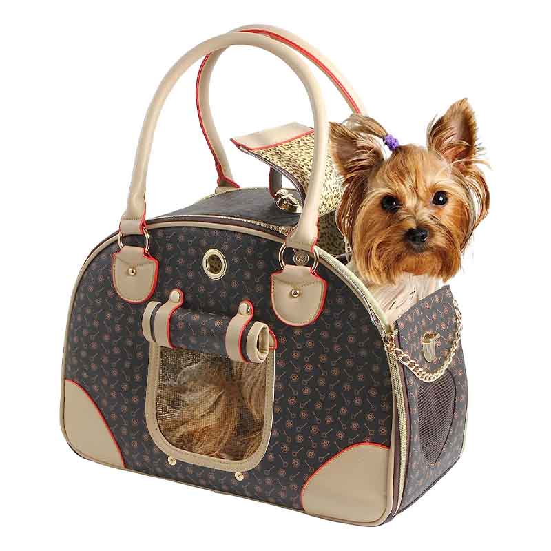 yorkshire terrier inside a luxury pu leather dog purse 
